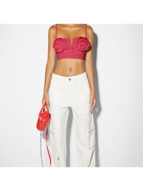 Bershka Rose Applique Crop Top in Deep Pink